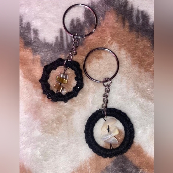 Black Hand Crafted Macrame Keychain Purse Charm with Stones - Picture 2 of 9